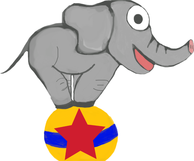 an elephant standing on top of a ball