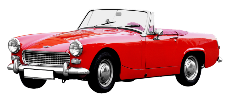 a red classic car on a white background