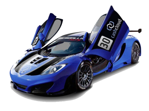 a blue race car with the door open