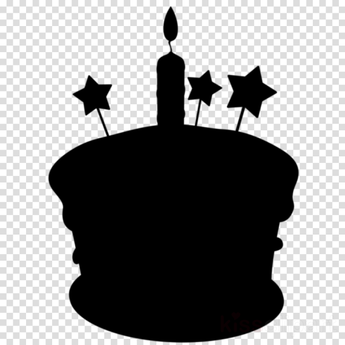 a black and white silhouette of a birthday cake