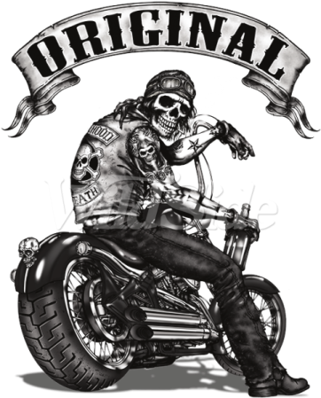 a black and white drawing of a biker on his motorcycle