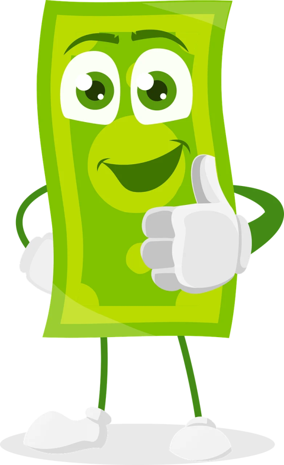 a cartoon money bill character giving a thumbs