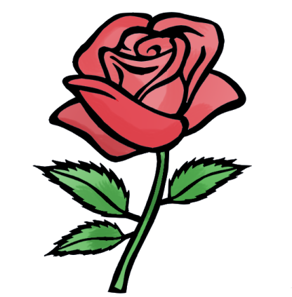 a red rose with green leaves