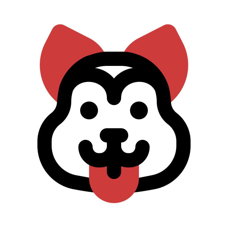 a black and white dog with a red bow