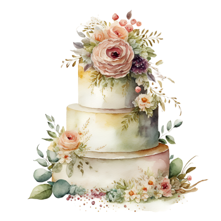 a watercolor painting of a three tier cake