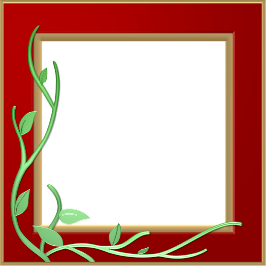 a red frame with green leaves on it