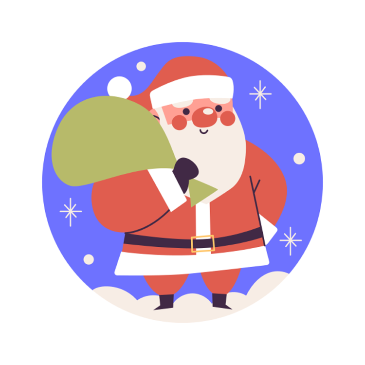 an illustration of santa holding a christmas tree