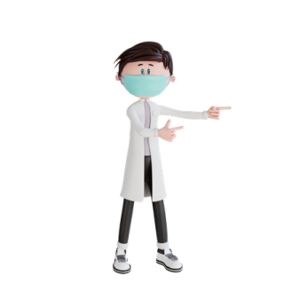 a cartoon character wearing a surgical mask and pointing at something