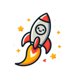 a cartoon rocket with stars around it