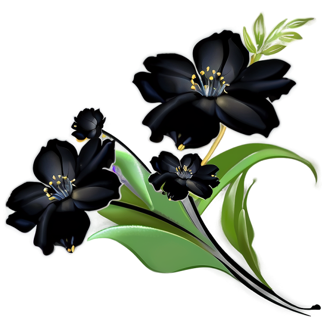 three black flowers on a white background