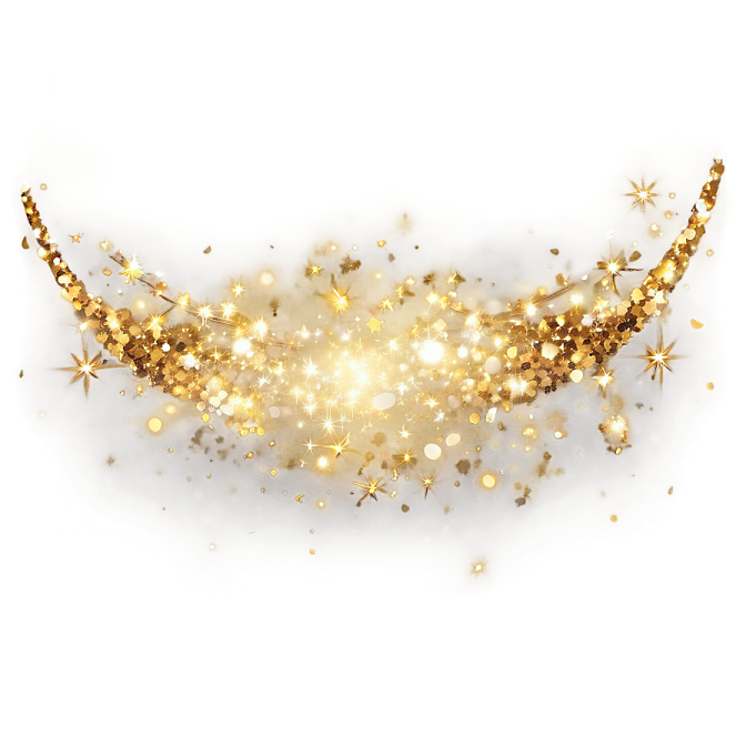 a white background with gold stars and sparkle
