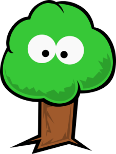 a cartoon tree with eyes on it