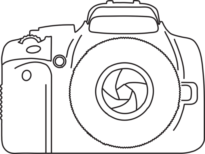 a black and white drawing of a camera