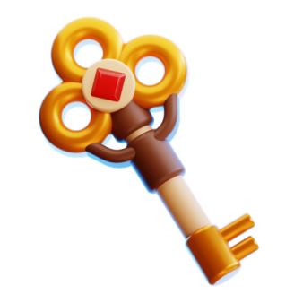 a toy monkey holding a golden key