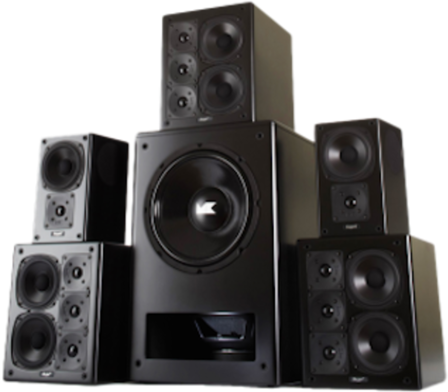 a bunch of speakers sitting next to each other speakers
