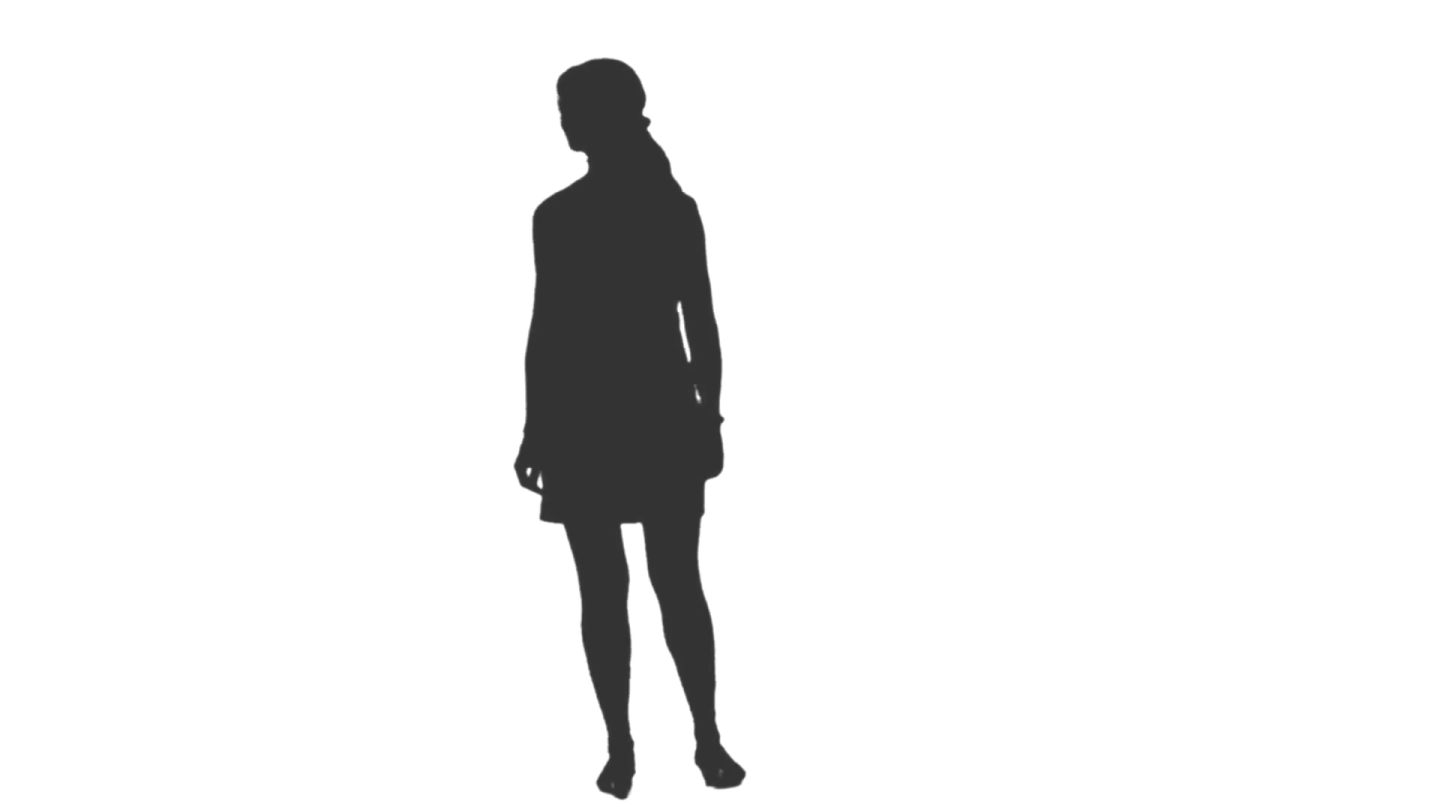 a silhouette of a woman standing on a white background