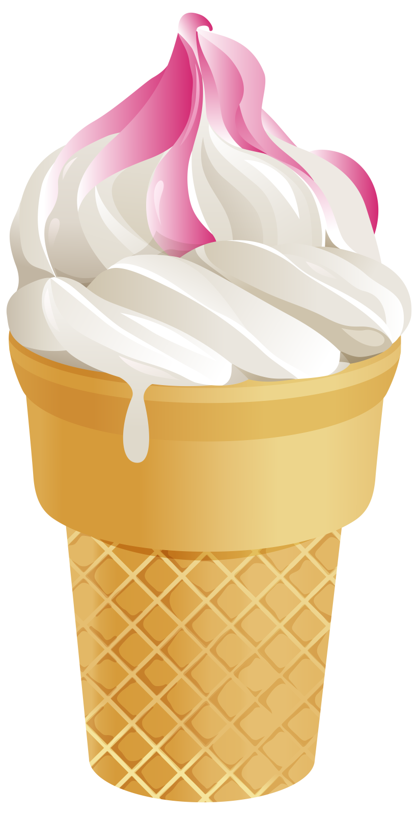 an ice cream cone with pink icing on top