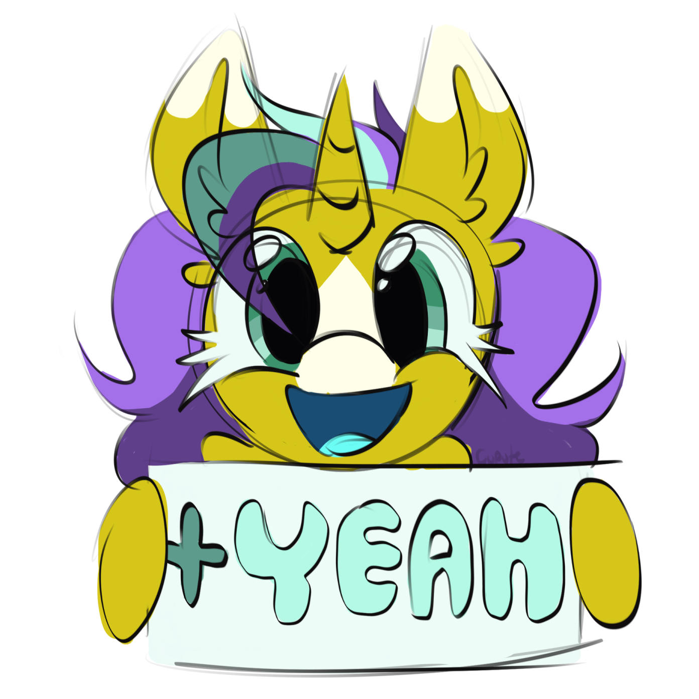 a drawing of a cat holding a sign that says hey