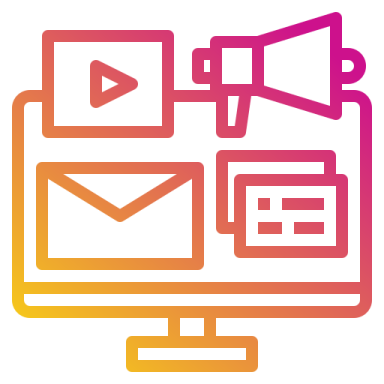 a computer screen with a video player icon on it