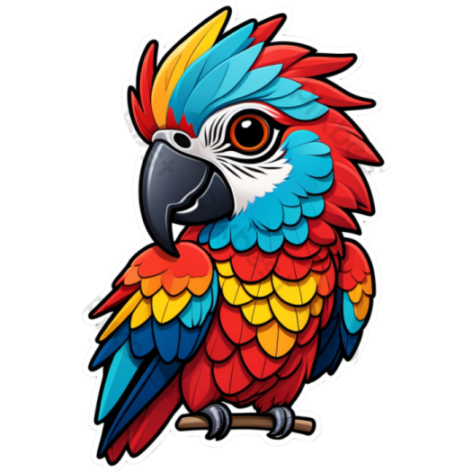 a colorful parrot sticker on a white background