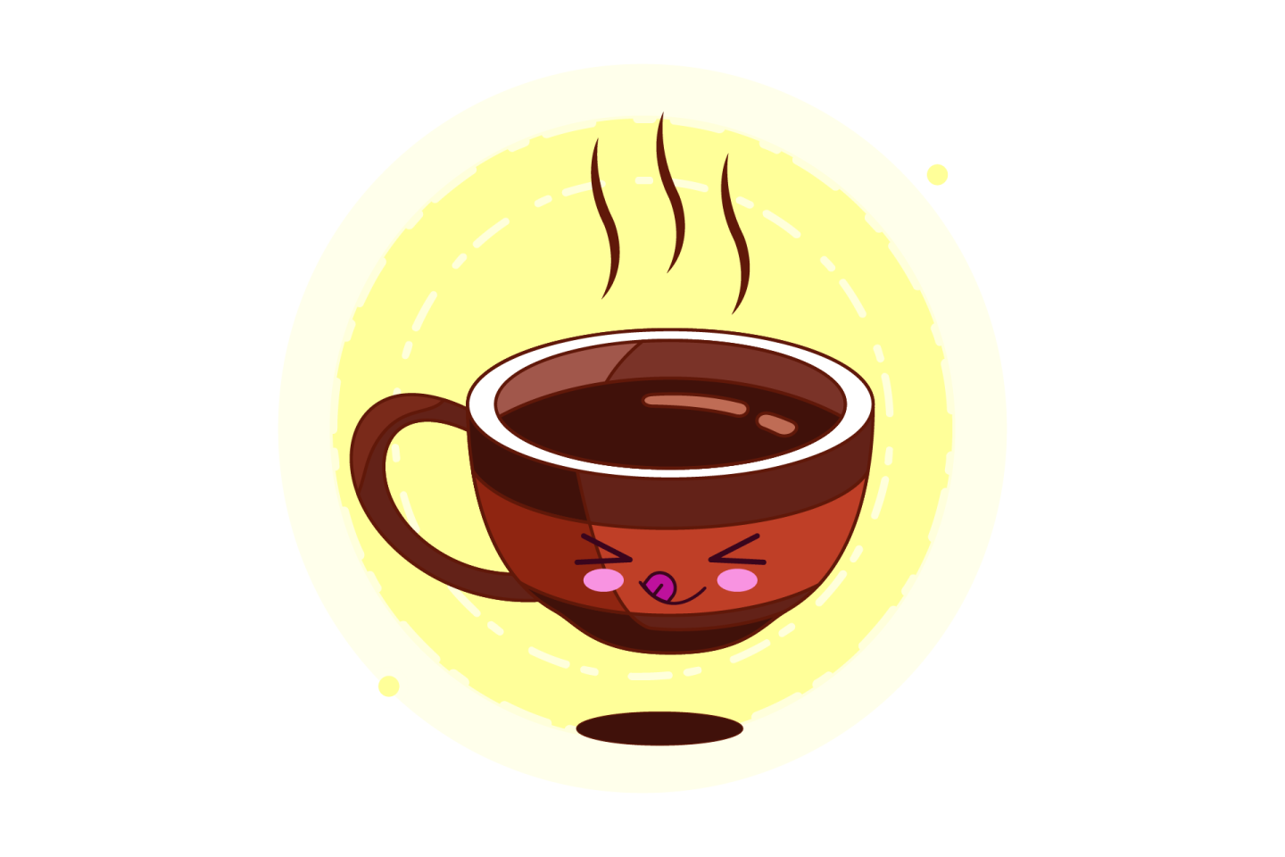 a cup of coffee with its eyes closed