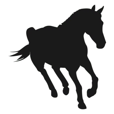 a black silhouette of a running horse