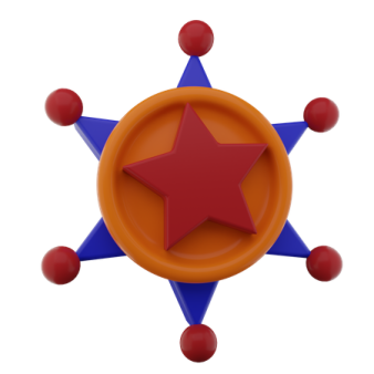 a red and blue star on a white background