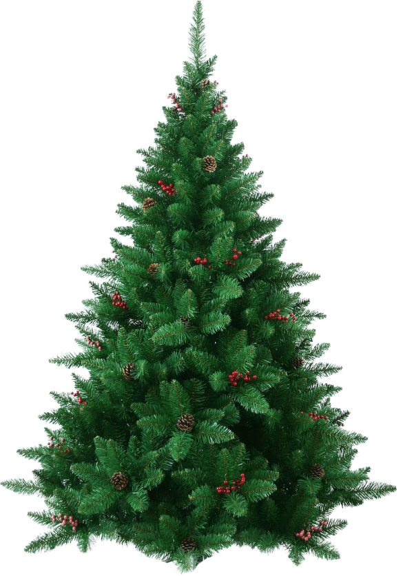 a christmas tree with red berries and pine cones