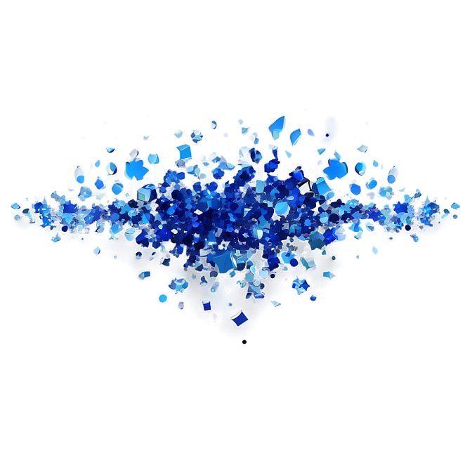 a pile of blue glass shards on white background