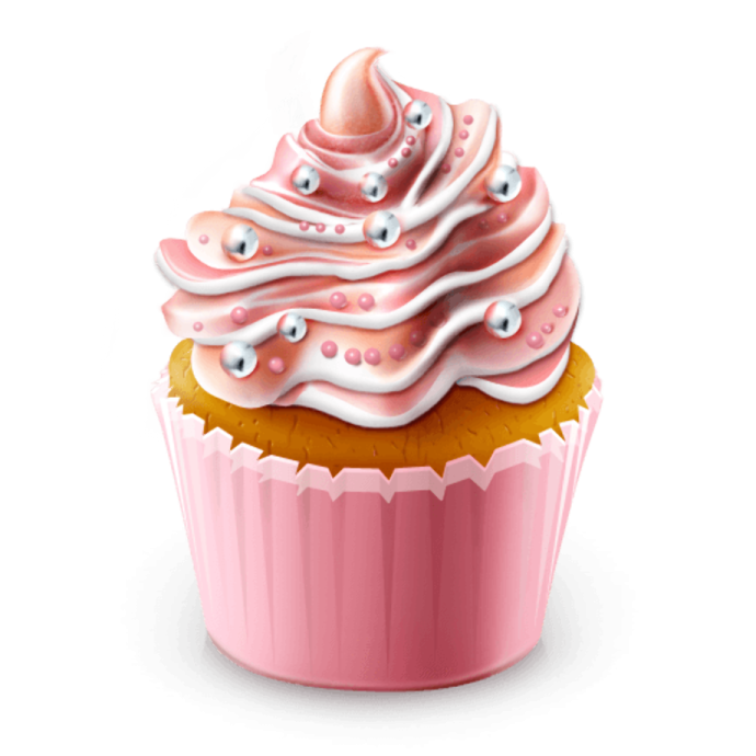 a pink cupcake with white frosting on top