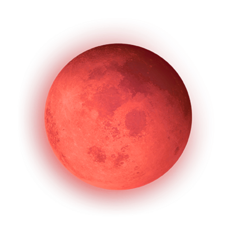 a red moon on a white background