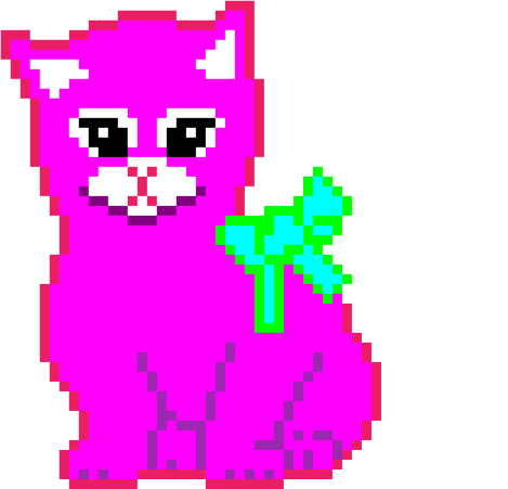 an image of a pink cat with a green bow