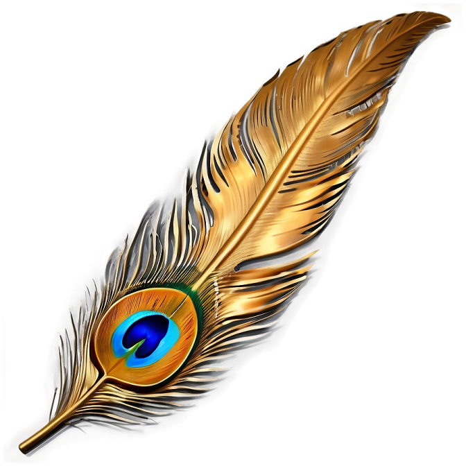 a golden feather on a white background