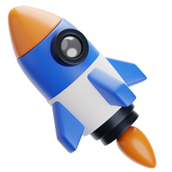 a blue and orange rocket with a white background