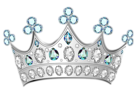 a silver crown with blue and white crystals
