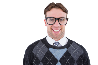 a man wearing glasses and a sweater