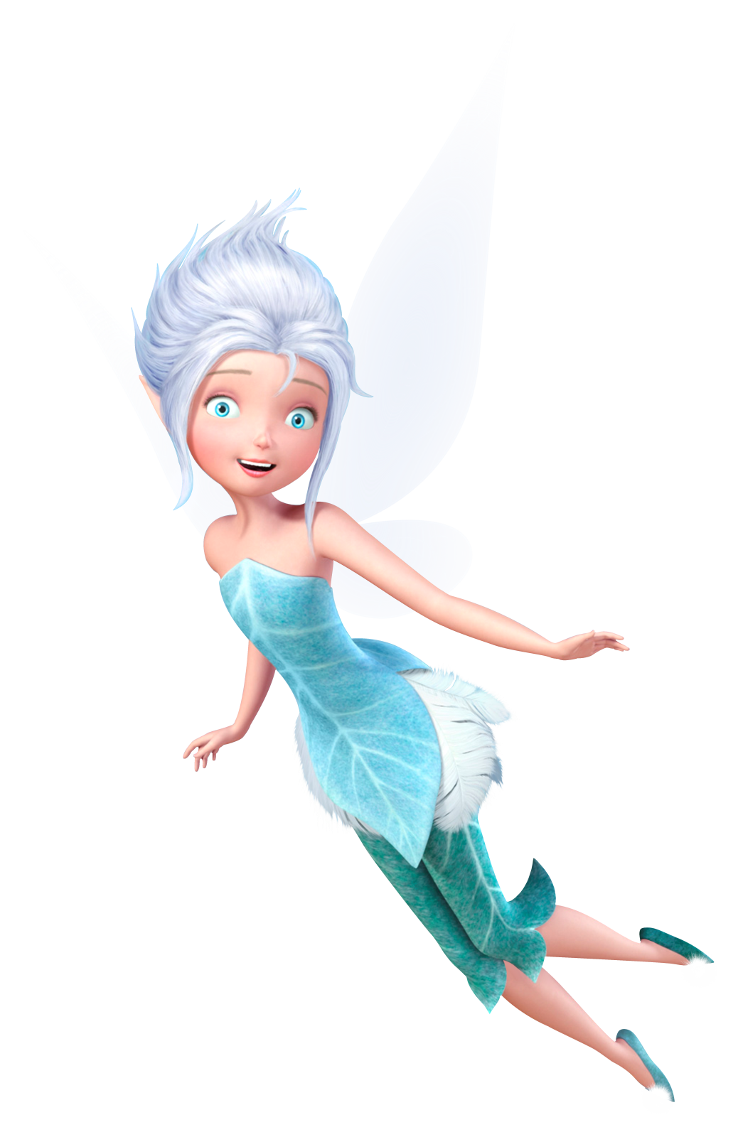 a little girl in a blue dress is flying