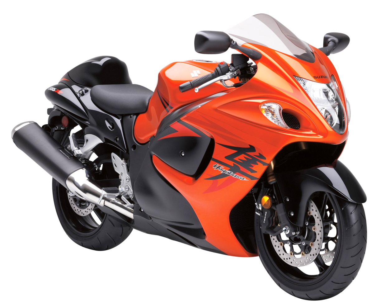 an orange motorcycle is shown on a white background