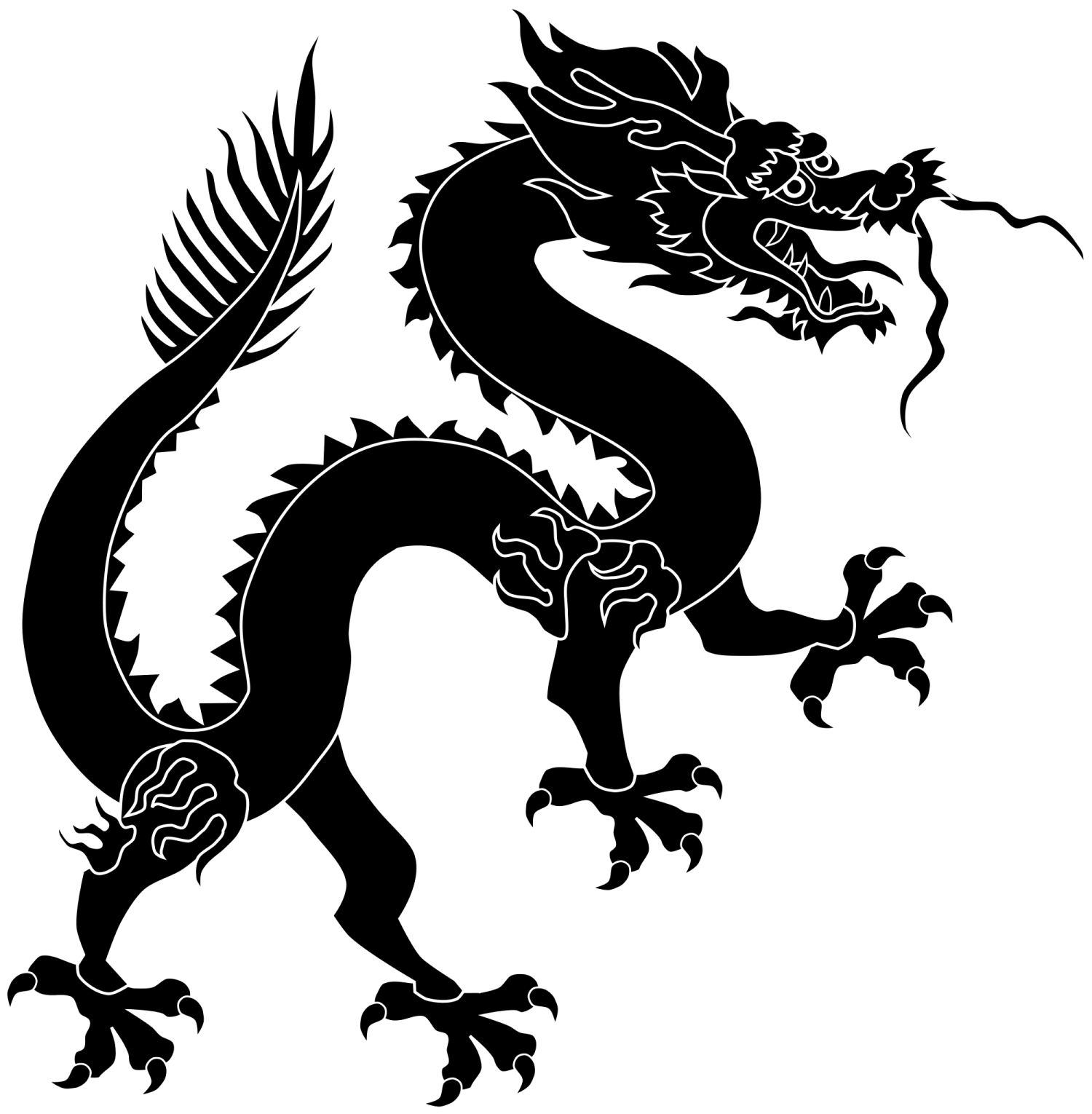 a black and white silhouette of a dragon
