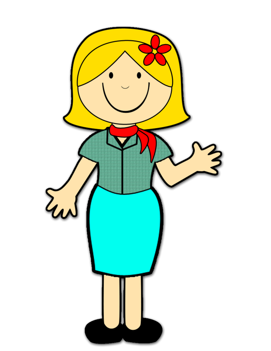 a cartoon girl with blonde hair and blue dress
