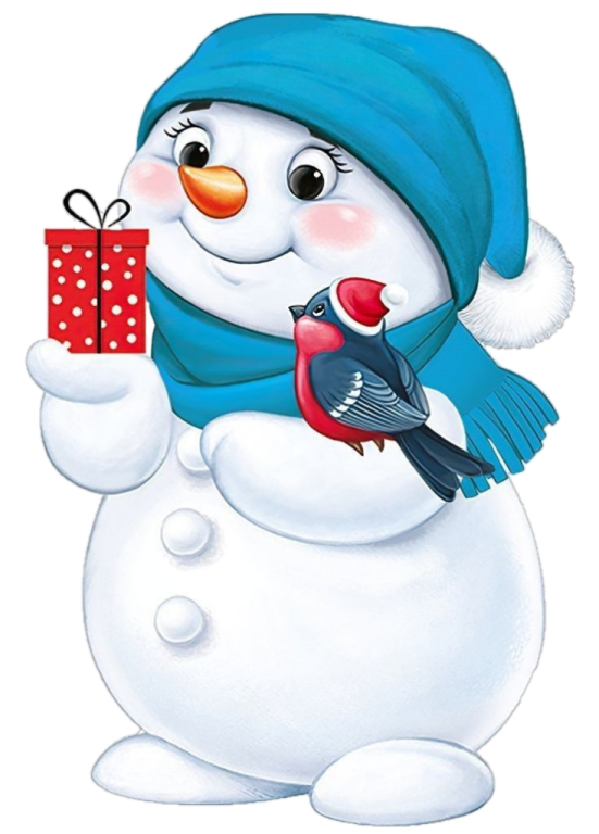 a snowman holding a christmas present