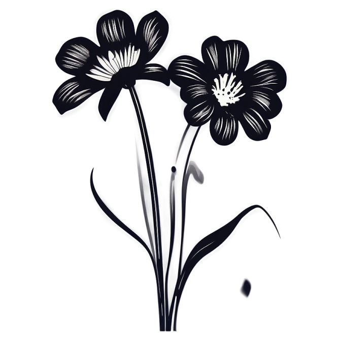 a black and white drawing of two flowers