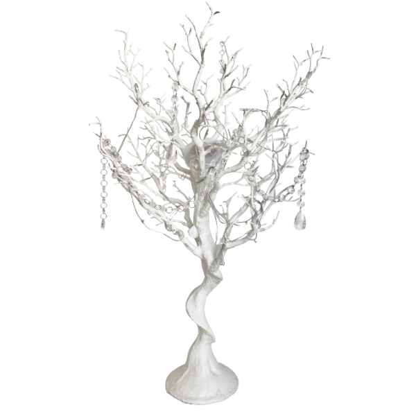 a white tree with branches and birds on it