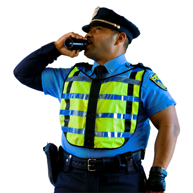 a police officer talking on a cell phone
