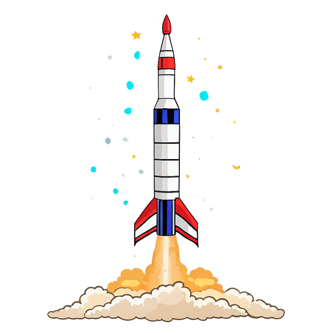 an illustration of a rocket launching into the sky