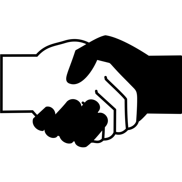 a black and white image of two hands shaking