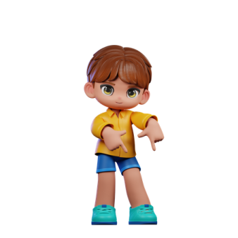 a little boy in a yellow shirt and blue shorts