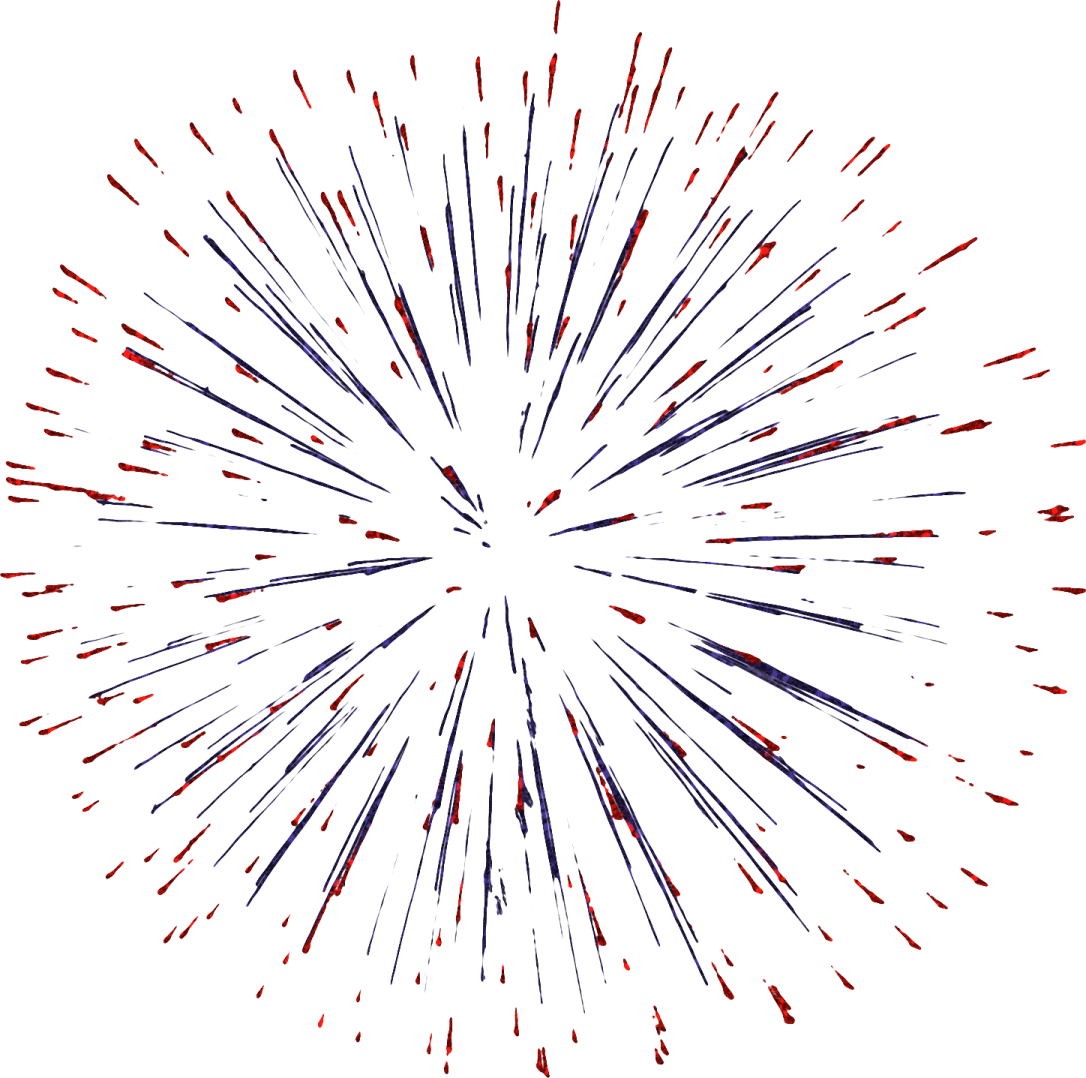 a red and blue star burst on a white background