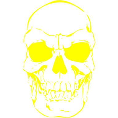 a black and white skull with red eyes