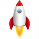 a red and white rocket on a white background